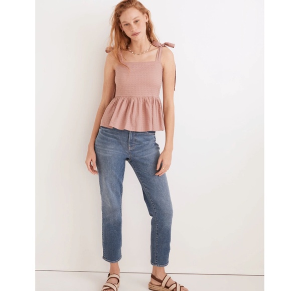 Madewell Tops - Madewell Rosalie Tie-Strap Top in Textured Gingham Dust Pink Size XS Cotton